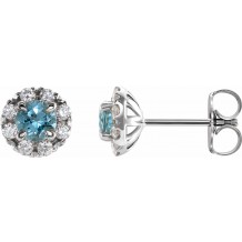 14K White Aquamarine & 1/3 CTW Diamond Earrings