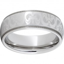 Serinium Domed Grooved Edge Band with Fleur De Lis Laser Engraving and Milgrain Edge