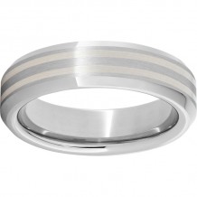 Serinium Beveled Edge Band with Two 1mm Sterling Silver Inlays