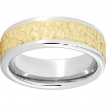 Serinium Pipe Cut Band with a 5mm 14K Yellow Gold Inlay and Hammered Finish