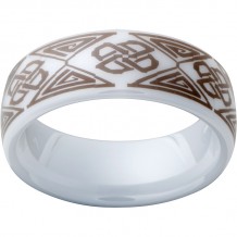 White Diamond CeramicDomed Ring with a Laser Engraved Pattern