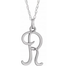 14K White Script Initial R 16-18 Necklace