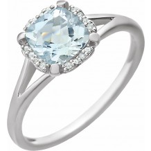 14K White Aquamarine & .05 CTW Diamond Ring