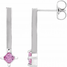 14K White Pink Sapphire Bar Drop Earrings