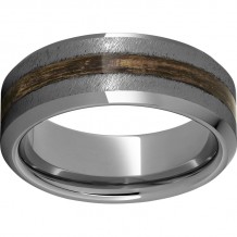 Rugged Tungsten  8mm Beveled Edge Band with Bourbon Barrel Aged Inlay and Grain Finish