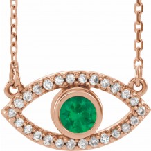 14K Rose Emerald & White Sapphire Evil Eye 18 Necklace