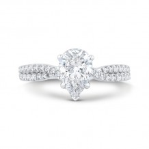 Shah Luxury 14K White Gold Split Shank Pear Diamond Engagement Ring (Semi-Mount)