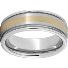 Serinium Rounded Edge Band with a 2mm 14K Yellow Gold Inlay and Satin Finish