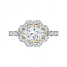 Shah Luxury 14K Two-Tone Gold Oval Diamond Halo Engagement Ring (Semi-Mount)