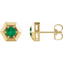 14K Yellow Emerald Geometric Earrings