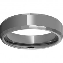 Rugged Tungsten  6mm Faceted Beveled Edge Polished Band