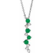 14K White Emerald & 1/10 CTW Diamond Scattered Bar 18 Necklace