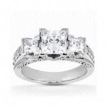 14k White Gold Diamond Semi-Mount 3 Stone Engagement Ring