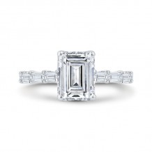Shah Luxury 14K White Gold Emerald Cut Diamond Engagement Ring (With Center)