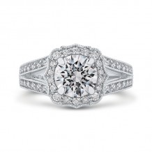 Shah Luxury Platinum Round Cut Diamond Halo Engagement Ring with Split Shank (Semi-Mount)