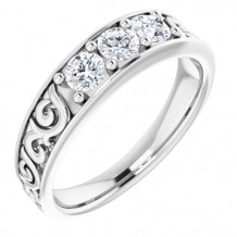 14K White 3/4 CTW Diamond Three-Stone Scroll Ring