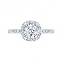 Shah Luxury 14K White Gold Round Diamond Halo Cathedral Style Engagement Ring (Semi-Mount)