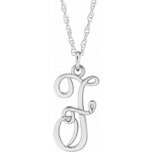 14K White Script Initial F 16-18 Necklace