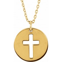 14K Yellow Pierced Cross Disc 16-18 Necklace