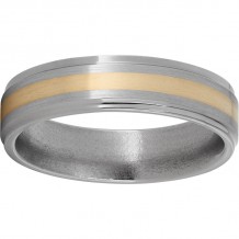 Titanium Flat Band with Grooved Edges, 2mm 14K Yellow Gold Inlay and Satin Finish