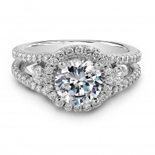 18k White Gold Three Stone Halo Diamond Engagement Ring