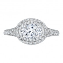 Shah Luxury Oval Diamond Double Halo Engagement Ring with Split Shank In 14K White Gold (Semi-Mount)