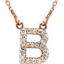 14K Rose Initial B 1/8 CTW Diamond 16 Necklace