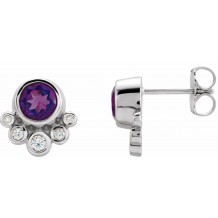 14K White Amethyst & 1/8 CTW Diamond Earrings