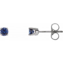 14K White 3 mm Round Blue Sapphire Youth Birthstone Earrings
