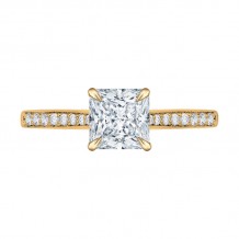 Shah Luxury 14K Yellow Gold Princess Cut Diamond Solitaire with Accents Engagement Ring (Semi-Mount)