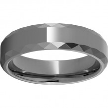 Rugged Tungsten  6mm Faceted Beveled Edge Polished Band