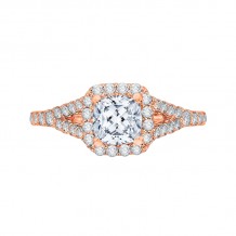 Shah Luxury 14K Rose Gold Cushion Cut Diamond Halo Engagement Ring with Split Shank (Semi-Mount)