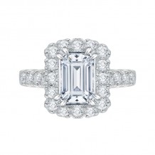 Shah Luxury 14K White Gold Emerald Diamond Halo Engagement Ring (Semi-Mount)
