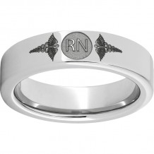 Serinium Pipe Cut Band with Laser Engraving of Caduceus & Registered Nurse Initials