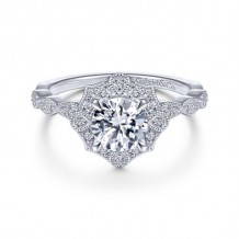 Gabriel & Co. 14k White Gold Art Deco Halo Engagement Ring