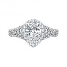 Shah Luxury Pear Diamond Halo Engagement Ring In 14K White Gold with Split Shank (Semi-Mount)