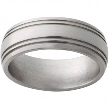 Titanium Domed Band with Two .5mm Grooves on Each Edge and Satin Finish