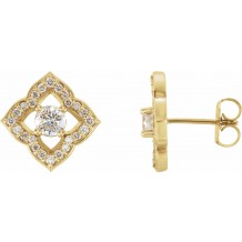 14K Yellow 3/4 CTW Diamond Halo-Style Clover Earrings