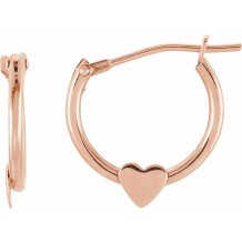 14K Rose Hinged Hoop Earrings with Heart