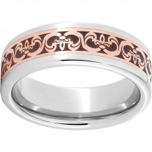 Serinium Pipe Cut Band with a 5mm 14K Rose Gold Inlay and Fleur de LisLaser Engraving