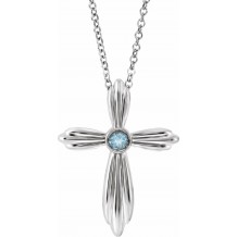 14K White Aquamarine Cross 16-18 Necklace