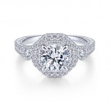 Gabriel & Co. 14k White Gold Art Deco Halo Engagement Ring