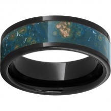 Black Diamond Ceramic Pipe Cut Band with Blue Patina Copper Inlay