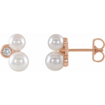 14K Rose Akoya Cultured Pearl & 1/8 CTW Diamond Earrings