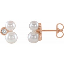 14K Rose Akoya Cultured Pearl & 1/8 CTW Diamond Earrings