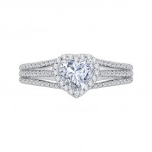 Shah Luxury 14K White Gold Heart Diamond Halo Engagement Ring with Split Shank (Semi-Mount)