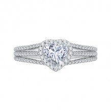 Shah Luxury 14K White Gold Heart Diamond Halo Engagement Ring with Split Shank (Semi-Mount)