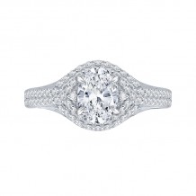 Shah Luxury 14K White Gold Oval Diamond Halo Engagement Ring (Semi-Mount)