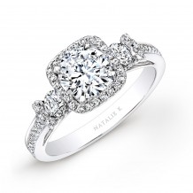 14k White Gold Square Halo White Diamond Engagement Ring