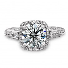 18k White Gold Diamond Halo Engagement Ring with Side Stones